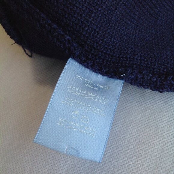 Lindo F Dark Blue Rhinestone Logo Merino Wool Real Fur Pom Pom Hat main image 9